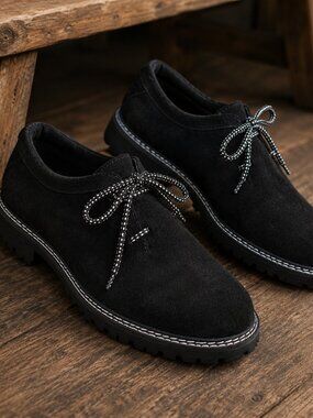 Men’s Black Lederhosen Shoes German Bavarian Leather Footwear Size 45